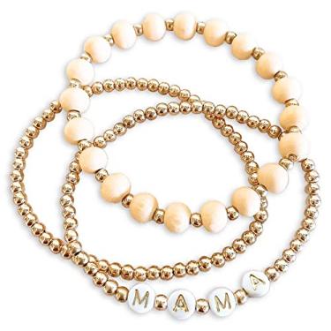 Imagem de Mamãe pulseiras com contas presente de dia das mães para mãe nova mãe presente de gravidez chá de bebê, One Size, Acrílico de latão, Sem pedra preciosa