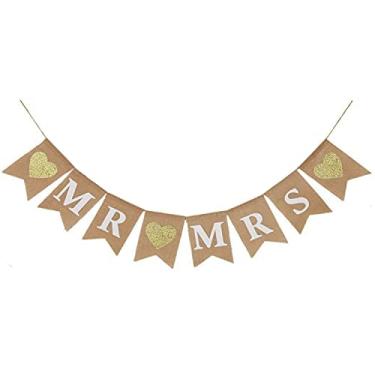 Imagem de Shimmer Anna Shine Faixa de juta Sr. e Sra. para decoração de festa de casamento