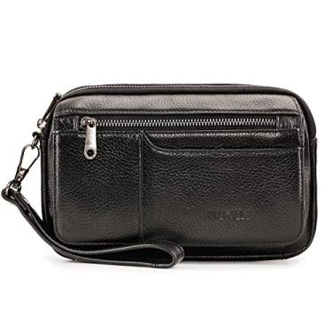 Imagem de Bolsa organizadora de couro masculina com compartimentos para proteção de cartão de crédito, B - preto, With Card Slots