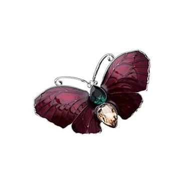 Imagem de KIZQYN Broche feminino elegante vintage broche de borboleta leve luxo cristal corpete terno casaco vestido broche decorativo acessório de fantasia (cor: rojo)