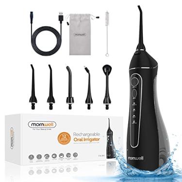 Imagem de Limpador de dentes sem fio dental – Irrigador dental profissional Mornwell recarregável por USB, IPX7, impermeável, potente, vida útil da bateria, limpador de dentes de água para cuidados