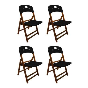 Imagem de Kit Com 4 Cadeiras Dobraveis De Madeira Elegance Mel Polipropileno Pre