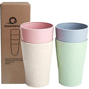 Imagem de shopwithgreen Copos de palha de trigo de 400 ml, copos inquebráveis empilháveis | Copo de água reutilizável, conjunto de canecas para café, vinho, acampamento, livre de BPA | Seguro para lava-louças e