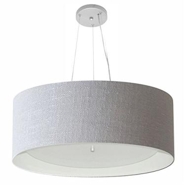 Imagem de Lustre Pendente Cilíndrico Cúpula Duplo Tecido 60x25 cm, Vivare Iluminação, Pendente4013 CZBR, Cinza/Branco, Grande