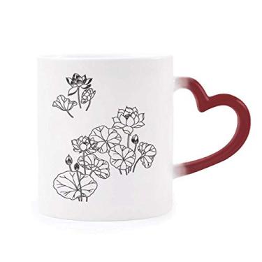 Imagem de Caneca de flor de lótus folha de lótus flor rio planta sensível ao calor copo de grés que muda de cor vermelha