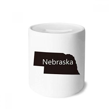 Imagem de DIYthinker Nebraska America Caixa de dinheiro com contorno do mapa dos EUA Porta-moedas de cerâmica presente de cofrinho