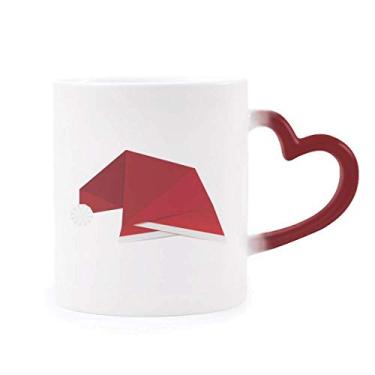 Imagem de Chapéu de Natal abstrato vermelho origami caneca sensível ao calor copo de grés muda de cor vermelha