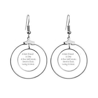 Imagem de Brincos com citação de trevo de quatro folhas Best Friend Is Like