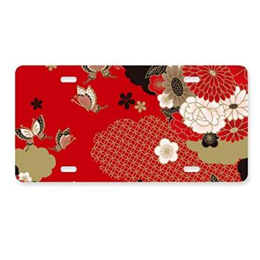 Imagem de DIYthinker Borboleta flor vermelha Sakura placa de carro decoração de aço inoxidável acessório
