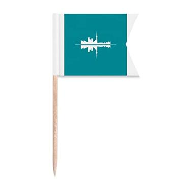 Imagem de Symbolic Reflections Placa arquitetônica de paisagem urbana, bandeiras de palito de dentes, marcação de etiquetagem para festas, bolos, alimentos, queijo