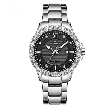 Imagem de Relógio masculino clássico de diamante NAVIFORCE de aço inoxidável, à prova d'água, quartzo, calendário, diamante, relógio de pulso, NF9187-SB, M