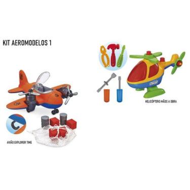 Imagem de Kit De Brinquedo Avião Explorer + Helicoptero Maos A Obra - Usual Brin