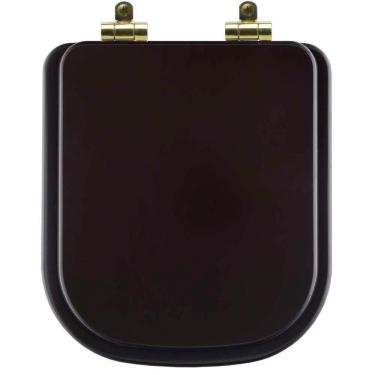 Imagem de Assento Sanitário Poliéster Soft Close Quadra Marrom Fosco Para Vaso Deca Com Ferragem Dourada