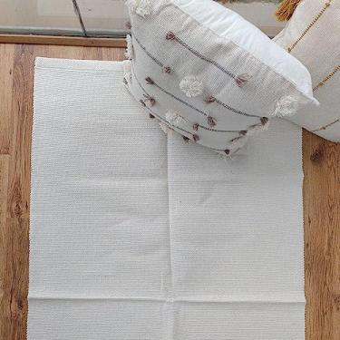 Imagem de Tapete Artesanal Algodão Quarto Slim Branco Cru 80 x 1,50