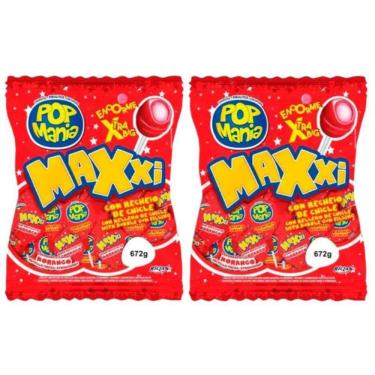 Imagem de Pirulito Chicle Pop Mania Maxxi Morango 672g - 2 unid