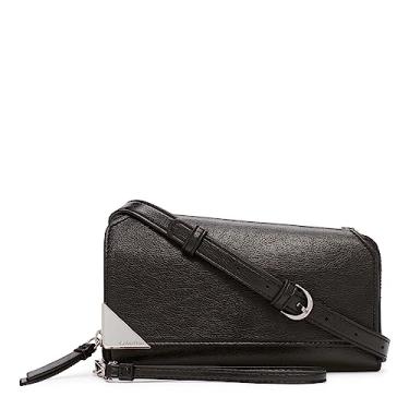 Imagem de Calvin Klein Bolsa tiracolo feminina basalto – com alça removível, couro vegano, 8 bolsos, Preto/prata, One Size