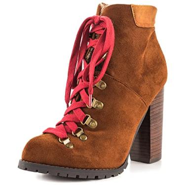 Imagem de Luichiny Anna may IMI Suede Lug Sole Lace Up Combat Stacked heel Ankle Booties (Whiskey, 9)