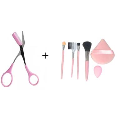 Imagem de Tesoura Com Mini Brow Class Pente Para Sobrancelhas Aço Inox + Kit Com 6 Produtos De Beleza