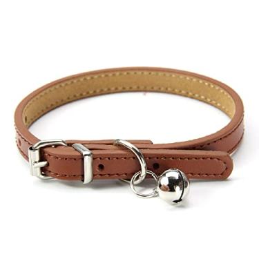 Imagem de Coleiras Para Gatos Com Sinos Coleiras Para Gatos Em Couro PU Ajustáveis ​​para Gatos Coleiras De Segurança Personalizadas Para Gatos Suprimentos Para Gatos Acessórios,Brown,S 20-27 CM