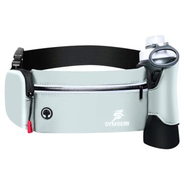 Imagem de SYMBENI Pochete para homens, pochete de corrida com suporte para garrafa de água, bolsa de cinto de corrida fina para mulheres, pochete ajustável à prova d'água para corrida, caminhada, academia,