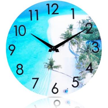 Imagem de Relógio de parede azul náutico com tema costeiro de 30,48 cm à prova d'água para pátio, piscina, jardim, banheiro, decoração, (vidro)