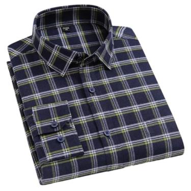 Imagem de Camisas xadrez clássicas masculinas algodão lixa tecido quente manga longa masculina casual ajuste regular macio autum bolso de inverno, M162-13, 3G