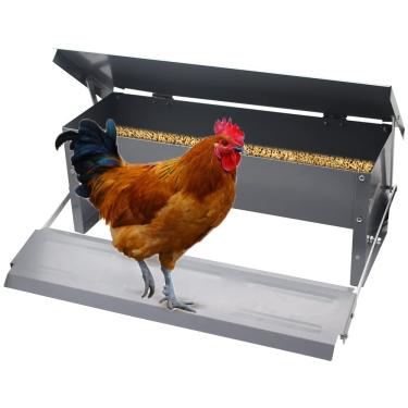 Imagem de Abustle pig Alimentador automático de galinha de 5 L, calha de aço galvanizado para galos, faisão e galinheiro ao ar livre, à prova de ratos com tampa à prova de intempéries
