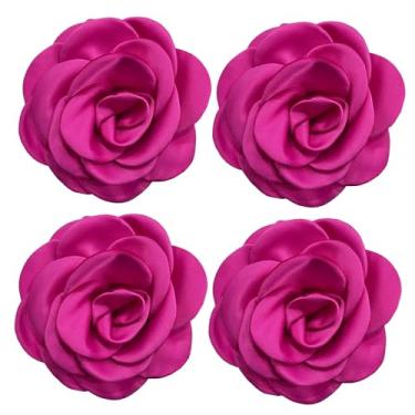 Imagem de Sanrich Broches femininos, 4 peças, flor rosa, grampo de cabelo mexicano, grampos de cabelo, broche de cabelo, chapéus de festa de chá (rosa choque)