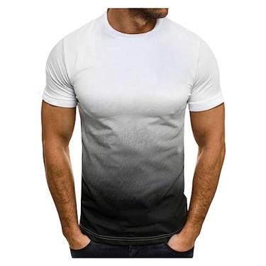 Imagem de Camiseta masculina atlética manga curta gola redonda costura colorida camiseta de treino fina de secagem rápida, Branco, G
