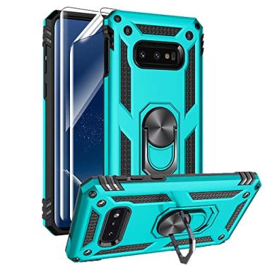 Imagem de Androgate Capa para Samsung Galaxy S10e com protetores de tela HD, suporte de anel de metal de grau militar com suporte de 4,5 m, capa à prova de choque testada em quedas para Samsung Galaxy S10e (2019) azul-petróleo
