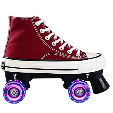 Imagem de Patins profissionais adultos quadriciclos homens/mulheres patins de duas fileiras sapatos de lona unissex (cor: vermelho, tamanho: 41)