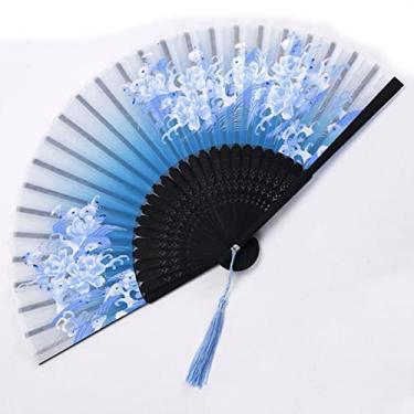 Imagem de YQHWLKJ Ventilador dobrável chinês japonês haste de madeira ventilador de dança clássica borla elegante ventilador feminino para presentes e decoração de parede