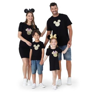 Imagem de Disney Mickey and Friends Family Matching Outfits Mommy and Me Dresses Manga Curta Bodycon Midi Dress Matching Set, Preto, 9-10 Anos