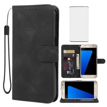 Imagem de Wanyuexes Capa carteira para Galaxy S7 Edge, Samsung S7 Edge G935A com protetor de tela de vidro temperado, couro com toque de pele, suporte para cartão de crédito, suporte para Samsung Galaxy S7