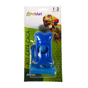 Imagem de Suporte para Saquinho Cata Caca com 2 Rolos de Refil, 15 Saquinhos Cada, Gancho Plástico para Coleira, Azul