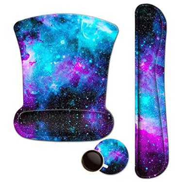 Imagem de Mouse pad com suporte de pulso e teclado para descanso de pulso, mouse pads ergonômicos para laptops computadores, base antiderrapante confortável mouse pad com espuma de memória elevada para fácil digitação e alívio da dor, Galaxy