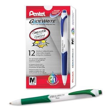 Imagem de Pentel Caneta esferográfica GlideWrite com tinta TechniFlo (1,0 mm), linha média, tinta verde, pacote com 12