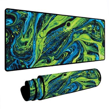 Imagem de Novo Mouse Pad Gamer Deskpad Speed Extra Grande Borda Costurada Profissional Varios Tamanhos - Liquid Verde Azul (70x30)