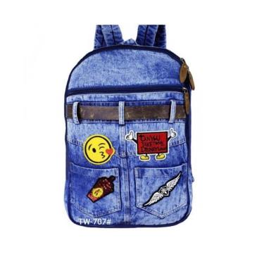 Imagem de Mochila Emoji Jeans Escolar Com forro Com Alças Ajustaveis-Feminino