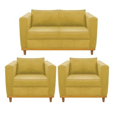 Imagem de Kit Sofá 2 Lugares e 2 Poltronas Europa Suede Amarelo AM Decor