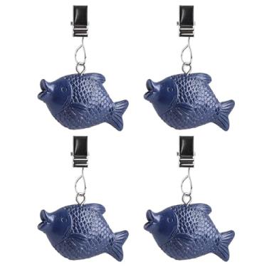 Imagem de TwoFish Conjunto doméstico de 4 grampos de toalha de mesa de peixe azul 100% artesanal, conjunto de clipes de peso com 4 clipes de aço inoxidável para toalha de mesa estilo peixe