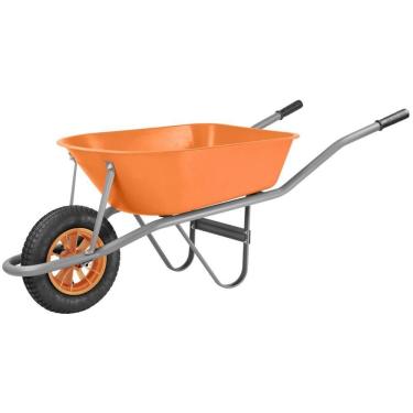 Imagem de Carrinho De Mão Tramontina Caçamba Funda Plastica Laranja 55 L, Braço Metalico E Pneu Com Camara