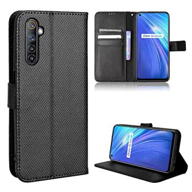 Imagem de Elubugod Capa para Oppo Realme 6 capa de couro, capa para Oppo Realme 6i RMX2040 capa de couro, capa para Oppo Realme 6S RMX2002 / Realme 6 RMX2001 capa flip de couro PU preta