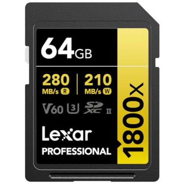 Imagem de Lexar Cartão de memória profissional 1800x SDXC UHS-II Gold Series com transferência de vídeo 4K e construção à prova de intempéries (64 GB)