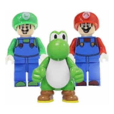 Imagem de Boneco Blocos De Montar Trio Mario Bros Luigi Yoshi
