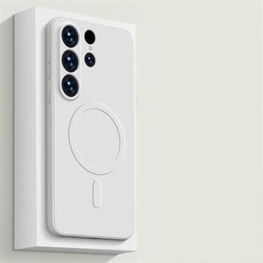 Imagem de Capa de carga magnética sem fio de silicone líquido para Samsung S24 S23 Ultra S22 S21 Plus FE A15 A35 A55 A05S Capa traseira à prova de choque, branca antiga, para Samsung A05