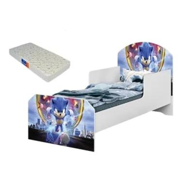 Imagem de Mini Cama Juvenil Infantil Adesivada C/Colchão Juvenil Pelmex - Sonic