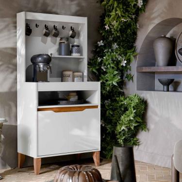 Imagem de Aparador Buffet Cantinho do Café Flow 2 Portas com Pés em Madeira Branco com Freijó - Rede Móveis