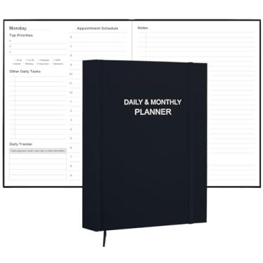 Imagem de Agenda diária e mensal para 2024 ou a qualquer momento – Agenda diária sem data, duas páginas por dia, agenda mensal semanal com horários por hora, organizador perfeito para sua vida, 21 cm x 28 cm,