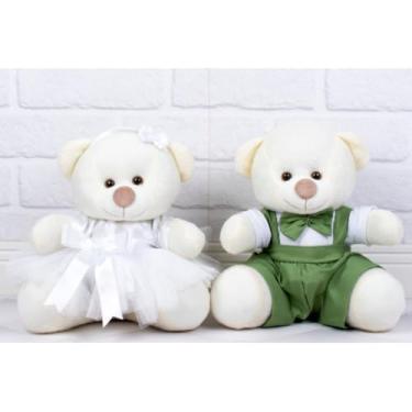Imagem de PELUCIA URSO CASAL TEDDE 15 CM PAJEM VERDE, DAMINHA BRANCA PARA DECORAÇÃO (Tedde Pajem Verde, Daminha Branca, padrão - Pelúcia Palha)